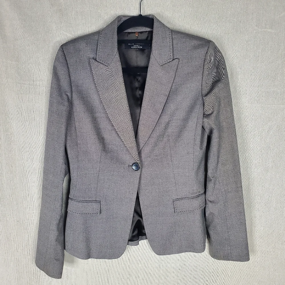 ♤♤ Elie Tahari for Nordstrom Gray Single Button Lined Blazer Size 6